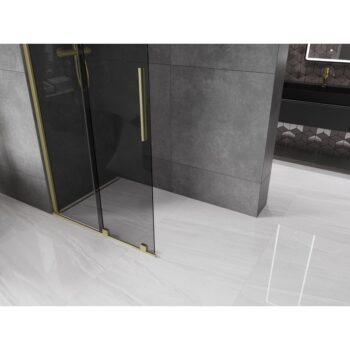 MEXEN/S - Velar Sprchová zástena posuvná Walk-in 70 x 200, grafit 8 mm, zlato kefovaná 871-070-000-43-55