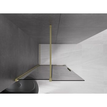 MEXEN/S - Velar Sprchová zástena posuvná Walk-in 70 x 200, grafit 8 mm, zlato kefovaná 871-070-000-43-55
