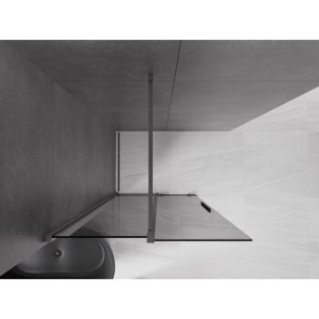 MEXEN/S - Velar Sprchová zástena posuvná Walk-in 75 x 200, grafit 8 mm, grafit kartáčovaná 871-075-000-43-66