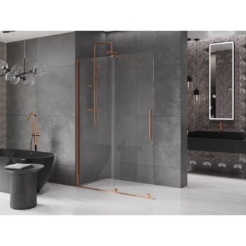 MEXEN/S - Velár posuvné sprchové dvere Walk-in 140, transparent, ružové zlato 871-140-000-03-60
