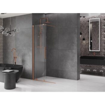MEXEN/S - Velár posuvné sprchové dvere Walk-in 70, transparent, kartáčovaná meď 871-070-000-03-65