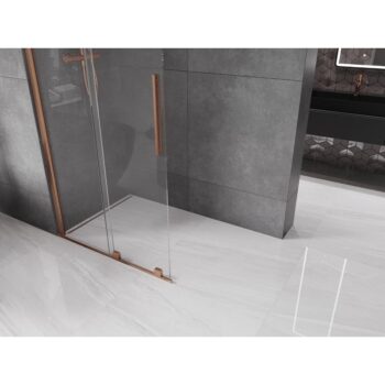 MEXEN/S - Velár posuvné sprchové dvere Walk-in 75, transparent, kartáčovaná meď 871-075-000-03-65