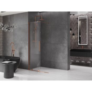 MEXEN/S - Velár posuvné sprchové dvere Walk-in 80, transparent, ružové zlato 871-080-000-03-60