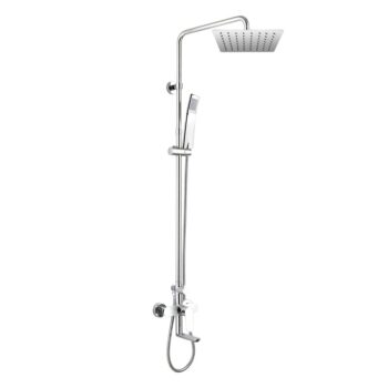 Mereo Nástenná vaňová batéria Viana so sprch.  tyčou, hadicou, ručnou a tanierovou  sprchou slim 200x200mm CBE60101SD