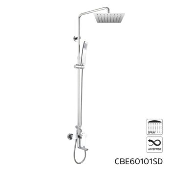 Mereo Nástenná vaňová batéria Viana so sprch.  tyčou, hadicou, ručnou a tanierovou  sprchou slim 200x200mm CBE60101SD