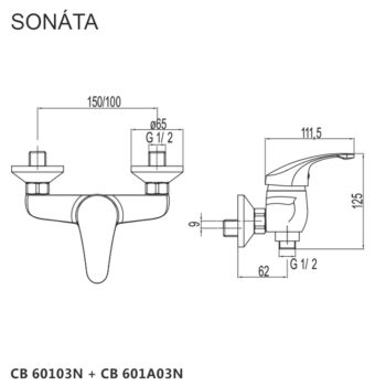 Mereo Sprchová súprava Sonáta a sprchová batéria Sonáta 150 mm CB609