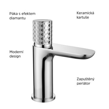 Mereo Umývadlová stojanková vysoká batéria,diamant, Viana, bez výpuste, chróm CBE10102A