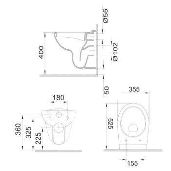 Mereo WC závesné, RIMLESS, 530x355x360, keramické, vr. sedátka CSS124 VSD81S2