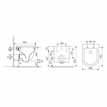 Mereo WC závesné kapotované, Smart Flush RIMLESS, 4490x370x360, keramické, vr. sedátka CSS123 VSD82T1