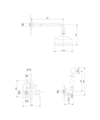 OMNIRES - ART DECO podomietkový sprchový systém, zlatá lesk SYSAD27GL