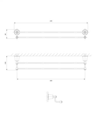 OMNIRES - ART LINE držiak uterákov dvojitý, 65 cm chróm /CR/ AL53226CR