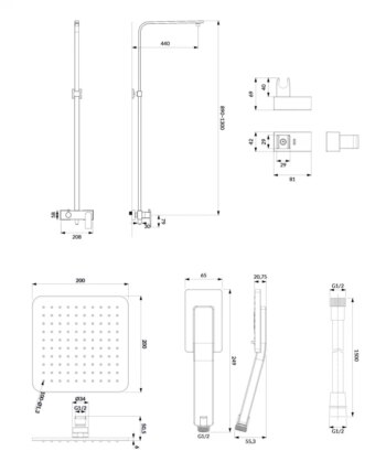 OMNIRES - BARETTI sprchový stĺp čierna mat /BLM/ BA7844BL