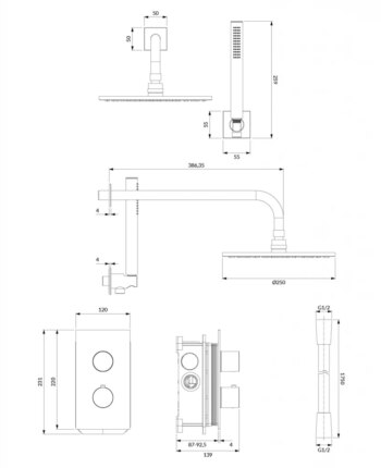 OMNIRES - CONTOUR termostatický podomietkový sprchový systém chróm /CR/ SYSCT11CR