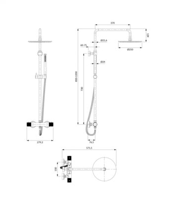 OMNIRES - CONTOUR termostatický sprchový systém pre odkryté armatúry, kartáčovaná meď CT8044CPB