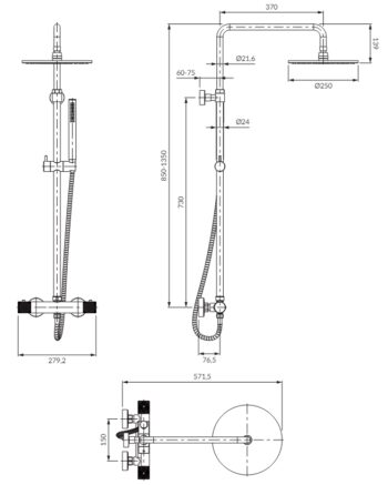 OMNIRES - CONTOUR termostatický sprchový systém pre odkryté armatúry, kartáčovaná meď CT8044CPB