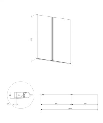 OMNIRES - KINGSTON vaňová zástena dvojdielna, 120 cm chróm / transparent /CRTR/ XHE20CRTR