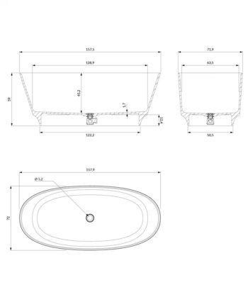 OMNIRES - NEO PZ+ voľne stojaca vaňa, 158 x 72 cm biela lesk /BP/ NEO158WWBP