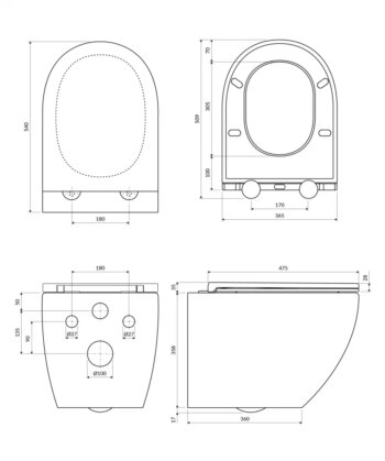 OMNIRES - OTTAWA COMFORT misa Rimless vrátane sedátka s slow, 54 x 37 cm biela lesk /BP/ OTTAWACMWBP