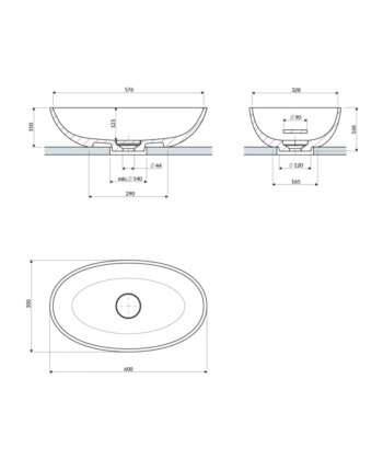 OMNIRES - SHELL M+ umývadlo na dosku, 60 x 35 cm, matná popolavá šedá SHELLUNAG