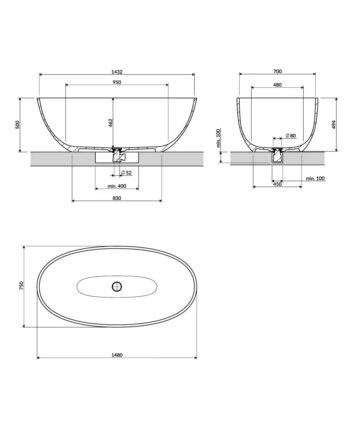OMNIRES - SHELL M+ voľne stojaca vaňa, 148 x 75 cm, biela lesk SHELL148WWBP