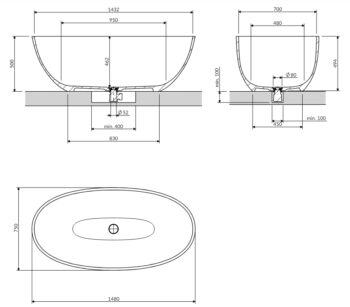 OMNIRES - SHELL M+ voľne stojaca vaňa, 148 x 75 cm, biela lesk SHELL148WWBP