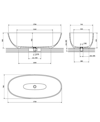 OMNIRES - SHELL M+ voľne stojaca vaňa, 175 x 78 cm, biela mat SHELL175WWBM
