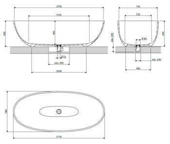 OMNIRES - SHELL M+ voľne stojaca vaňa, 175 x 78 cm, biela mat SHELL175WWBM