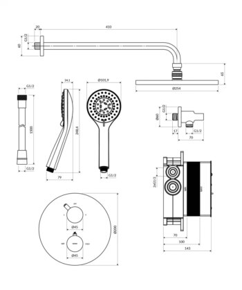 OMNIRES - Termostatický sprchový systém pre podomietkovú inštaláciu, brúsené zlato SYSYT05GLB