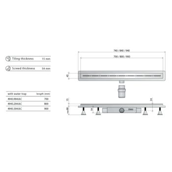 Omp Tea - RENOVA ECO LINE podlahový žľab s roštom z nerezové oceli, L-740, DN40 4943.904.8C