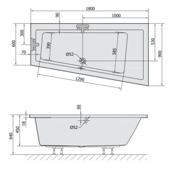 POLYSAN - ANDRA R SLIM asymetrická vaňa 180x90x45cm, biela 78771S