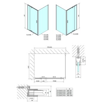 POLYSAN - EASY obdĺžniková/štvorcová sprchová zástena pivot dvere 800-900x800,L/P, sklo Brick EL1638EL3238