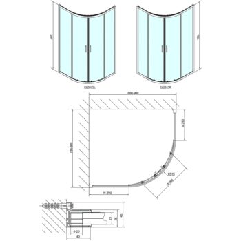 POLYSAN - EASY štvrťkruhová sprchová zástena 900x800, L/R, čire sklo EL2815