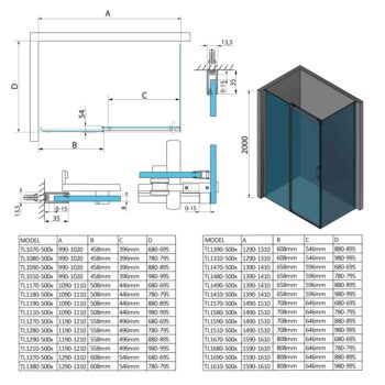 POLYSAN - THRON SQUARE obdĺžnikový sprchový kút 1000x700, hranaté pojazdy TL1070-5002
