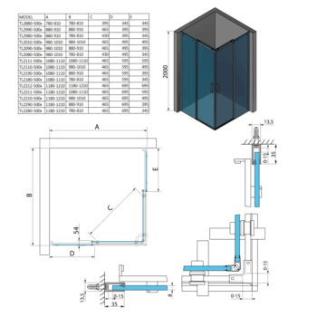 POLYSAN - THRON SQUARE štvorcový sprchový kút 800x800, hranaté pojazdy, rohový vstup TL2880-5002