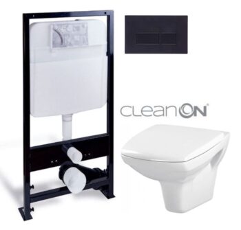 PRIM predstenový inštalačný systém s čiernym tlačidlom 20/0044 + WC CERSANIT CLEANON CARINA + SEDADLO PRIM_20/0026 44 CA1