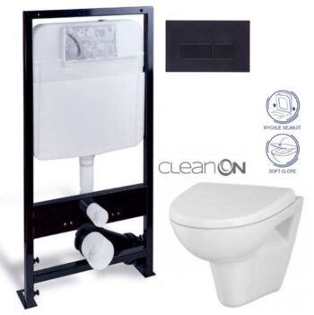 PRIM predstenový inštalačný systém s čiernym tlačidlom 20/0044 + WC CERSANIT CLEANON PARVA + SEDADLO PRIM_20/0026 44 PA1