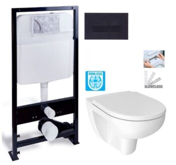 PRIM predstenový inštalačný systém s čiernym tlačidlom 20/0044 + WC JIKA LYRA PLUS RIMLESS + SEDADLO duraplastu SLOWCLOSE PRIM_20/0026 44 LY2