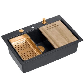 Quadron Quadron - Granitový drez MARC 110 WORKSTATION Black Metallic Zlaty HQM7650U8_PVDG1
