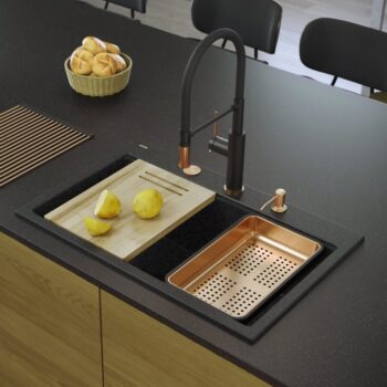 Quadron Quadron - Granitový drez MARC 110 WORKSTATION Black Metallic Zlaty HQM7650U8_PVDG1