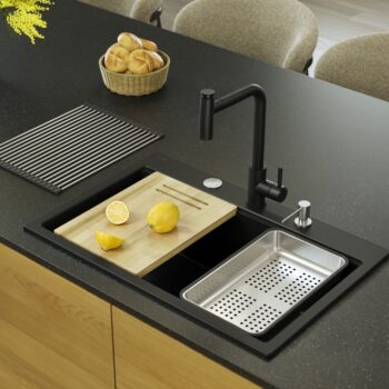 Quadron Quadron - Granitový drez MARC 110 WORKSTATION Black Oceľ HQM7650U7_BS