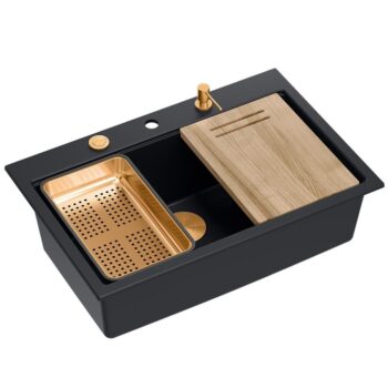 Quadron Quadron - Granitový drez MARC 110 WORKSTATION Black Zlaty HQM7650U7_PVDG1
