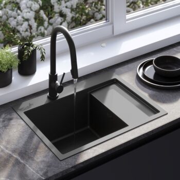 REA REA - Oceľový drez Fin Black s kuchynskou batériou KPL-96014