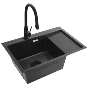 REA REA - Oceľový drez Fin Black s kuchynskou batériou KPL-96014