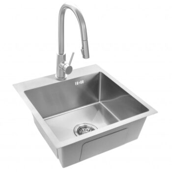 REA REA - Oceľový drez Leo 40 BRUSH NICKEL s kuchynskou batériou KPL-96000