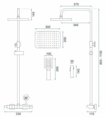REA REA - Sprchový set s batériou 150mm Lungo termostat ROB čierna REA-P6627