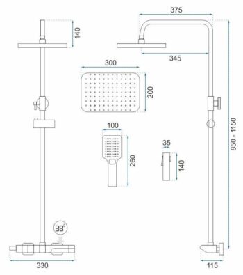 REA REA - Sprchový set s batériou 150mm Lungo termostat ROB kartáčovaný nikel REA-P6624