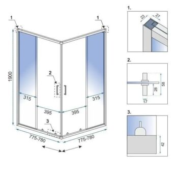 REA - Sprchovací kút City 80x80 Black Bez sprchovej vaničky REA-K6448