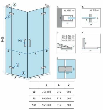 REA - Sprchovací kút Hugo Double 80x80 čierna REA-K6600