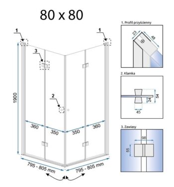 REA/S - Skladací sprchovací kút FOLD N2 80x80 KPL-K7443