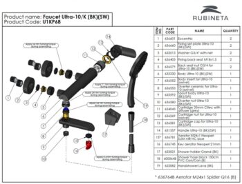 Rubineta - Vaňová batéria ULTRA-10/K BLACK s príslušenstvom, čierna OLBAU1KP68